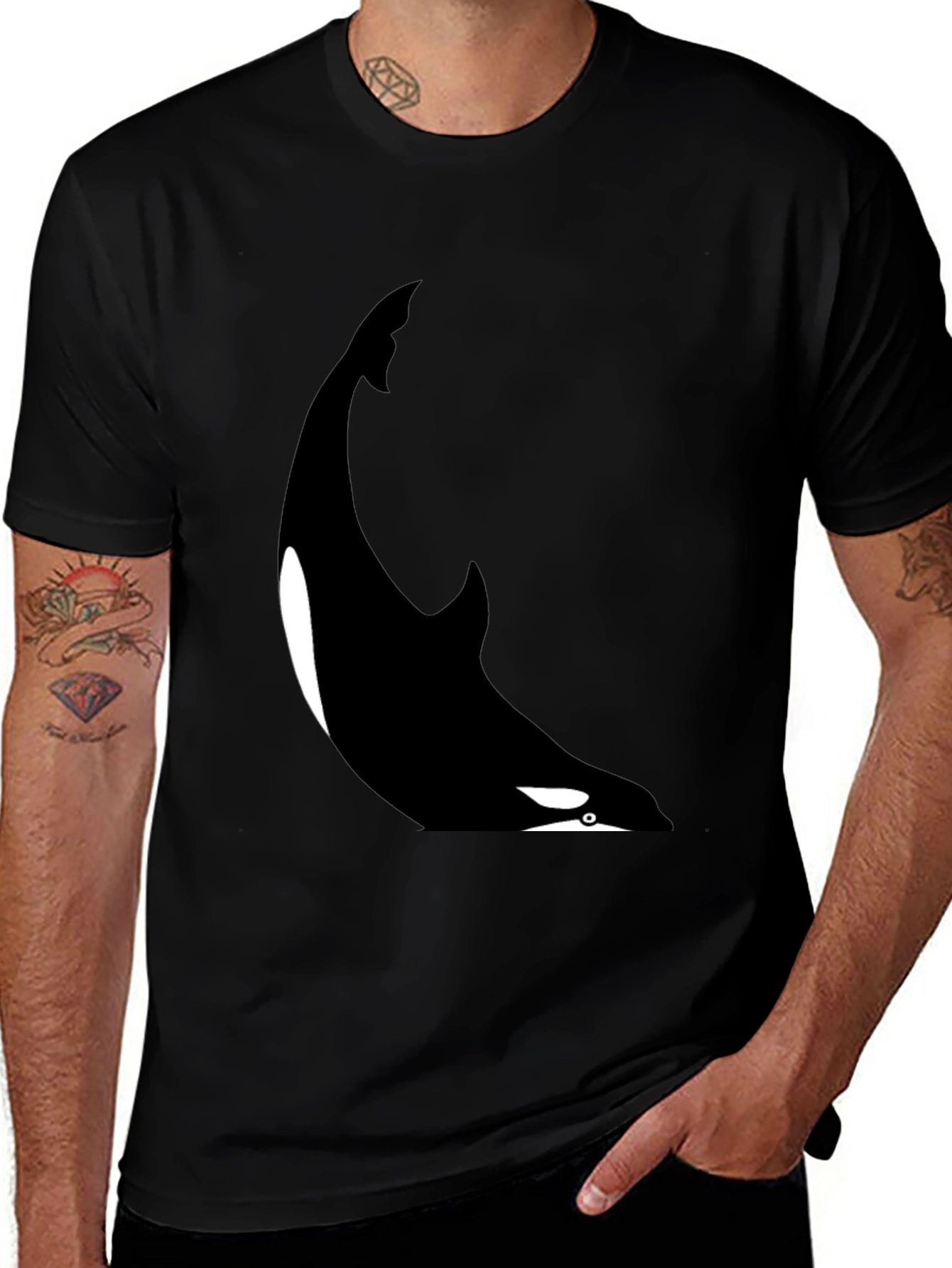 Orca Whale Graphic Tee - Black Cotton Blend T-Shirt