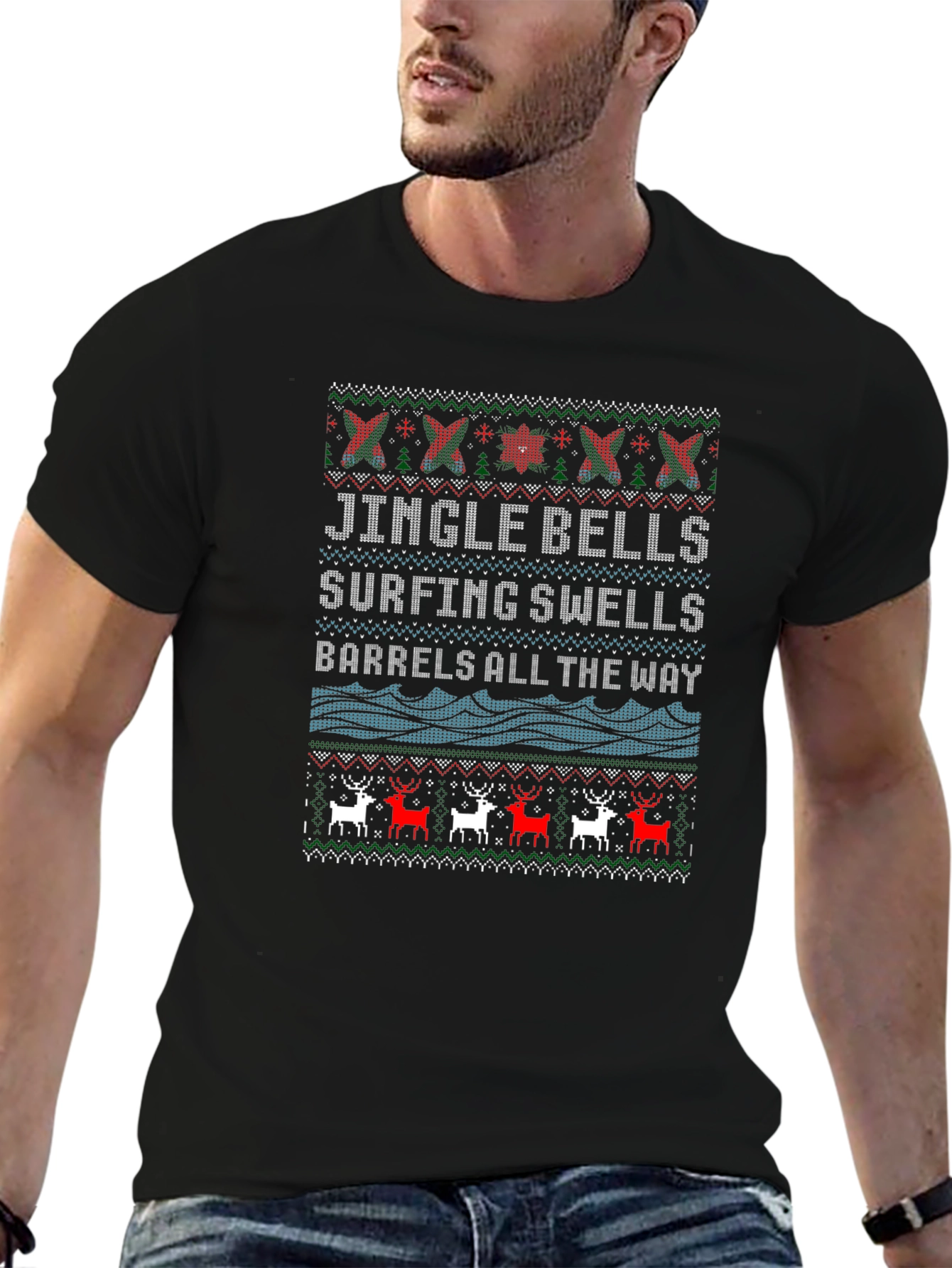Jingle Bells Surfing Ugly Christmas T-Shirt