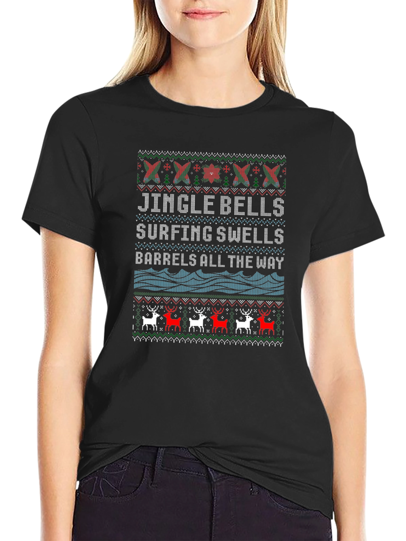 Jingle Bells Surfing Ugly Christmas T-Shirt