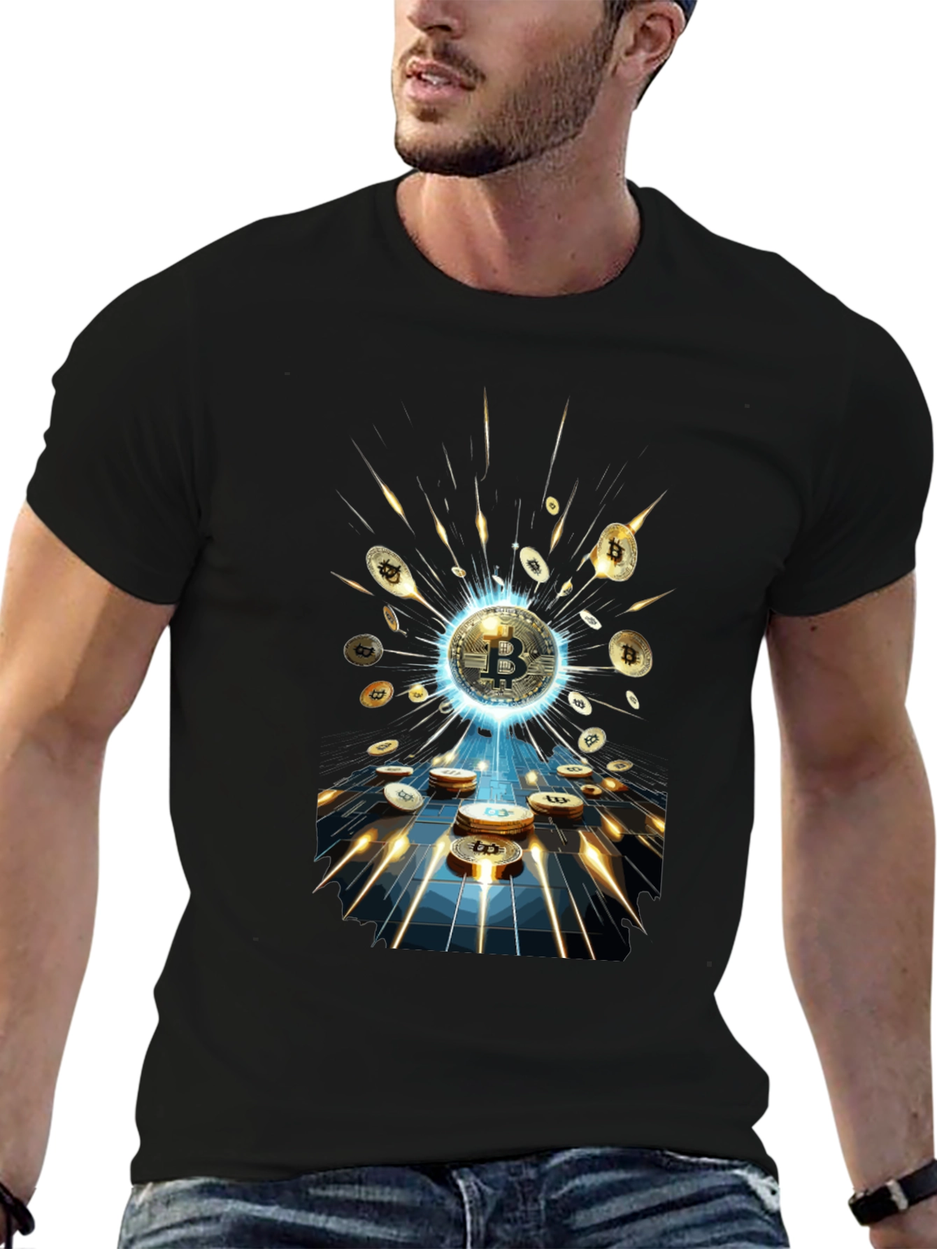 Bitcoin Explosion Black T-Shirt Crypto Currency Tee