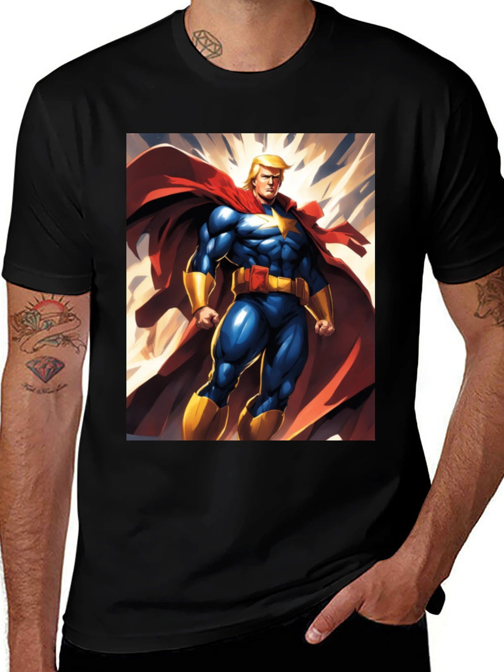 Trump Super Hero T-Shirt | Mens Black Graphic Tee