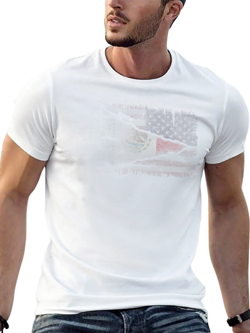 USA Mexico Flag Graphic Print T-Shirt