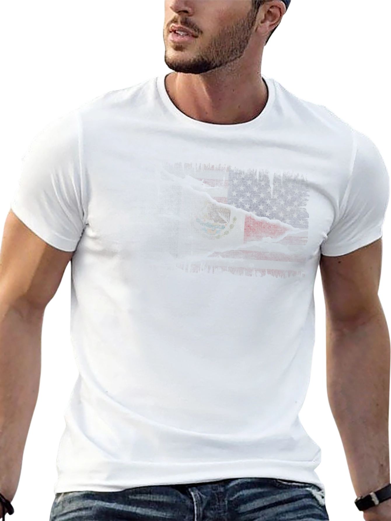 USA Mexico Flag Graphic Print T-Shirt