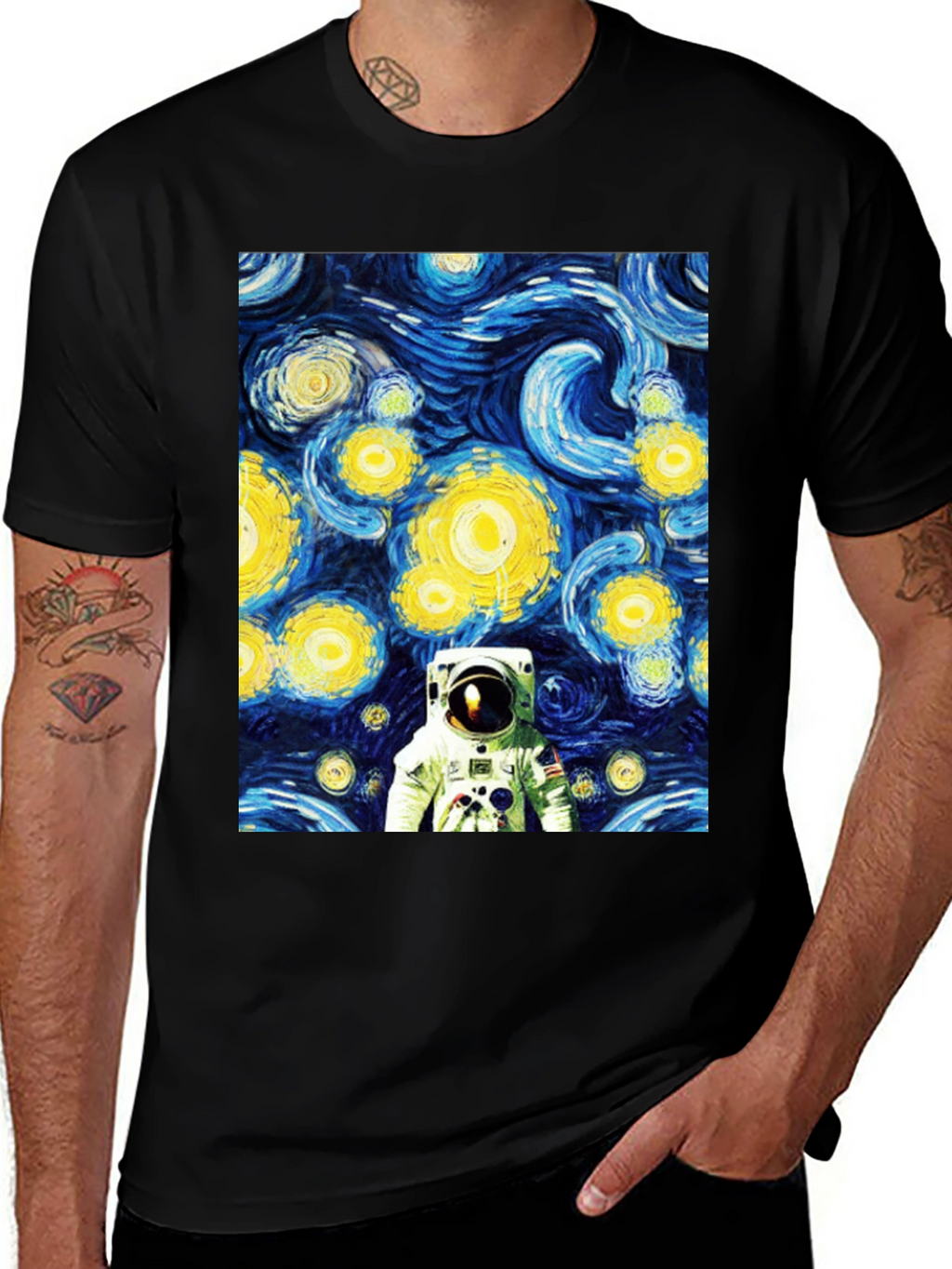 Astronaut Starry Night Graphic Tee - Unique Artistic Design