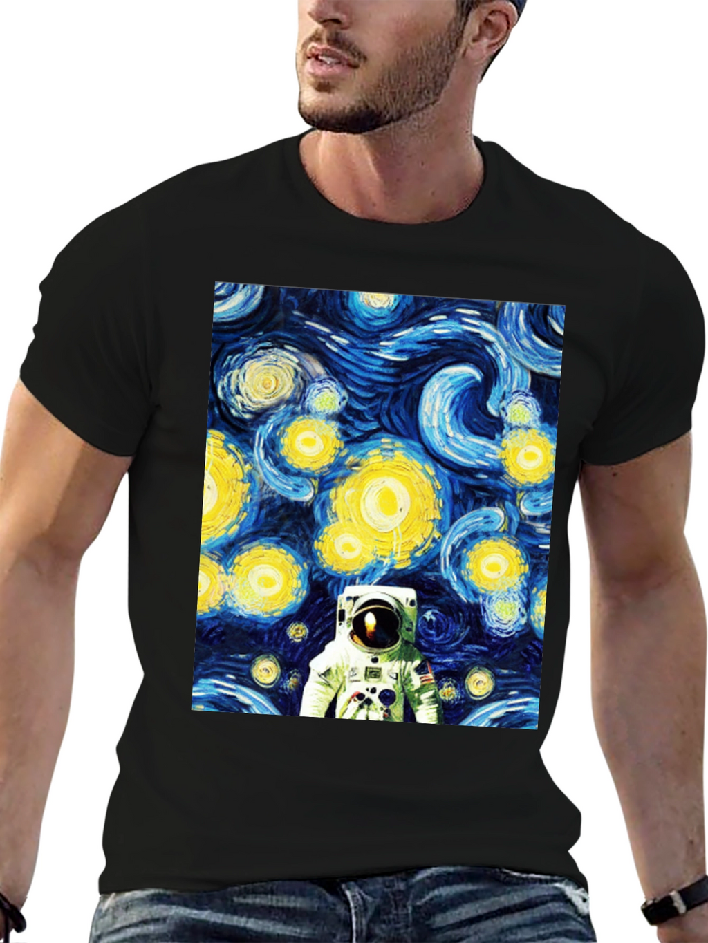 Astronaut Starry Night Graphic Tee - Unique Artistic Design