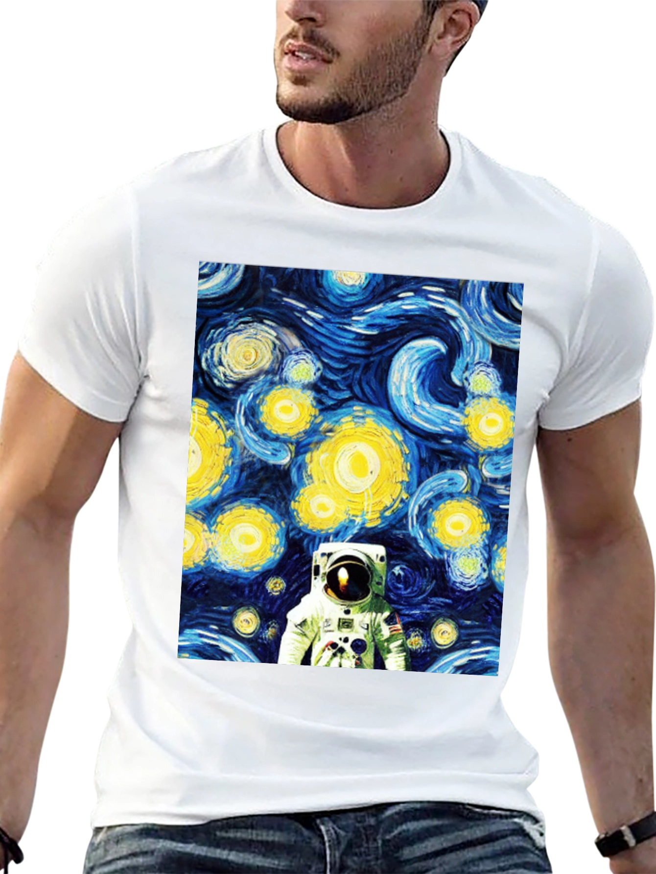 Astronaut Starry Night Graphic Tee - Unique Artistic Design