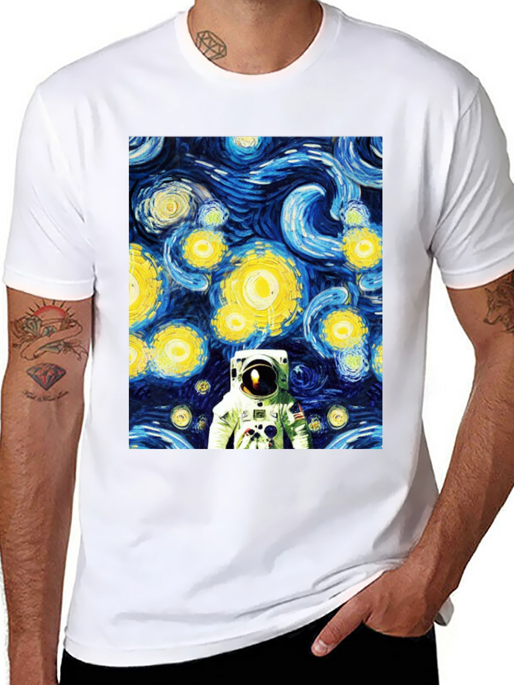 Astronaut Starry Night Graphic Tee - Unique Artistic Design