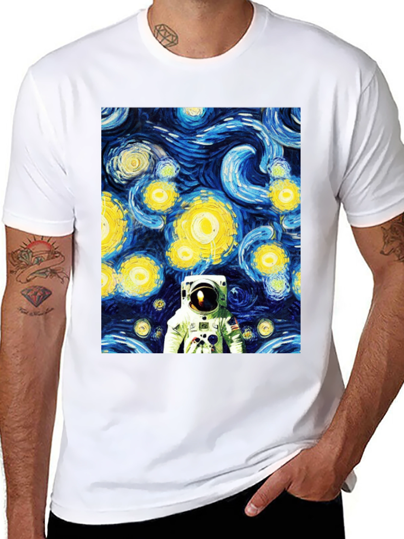 Astronaut Starry Night Graphic Tee - Unique Artistic Design