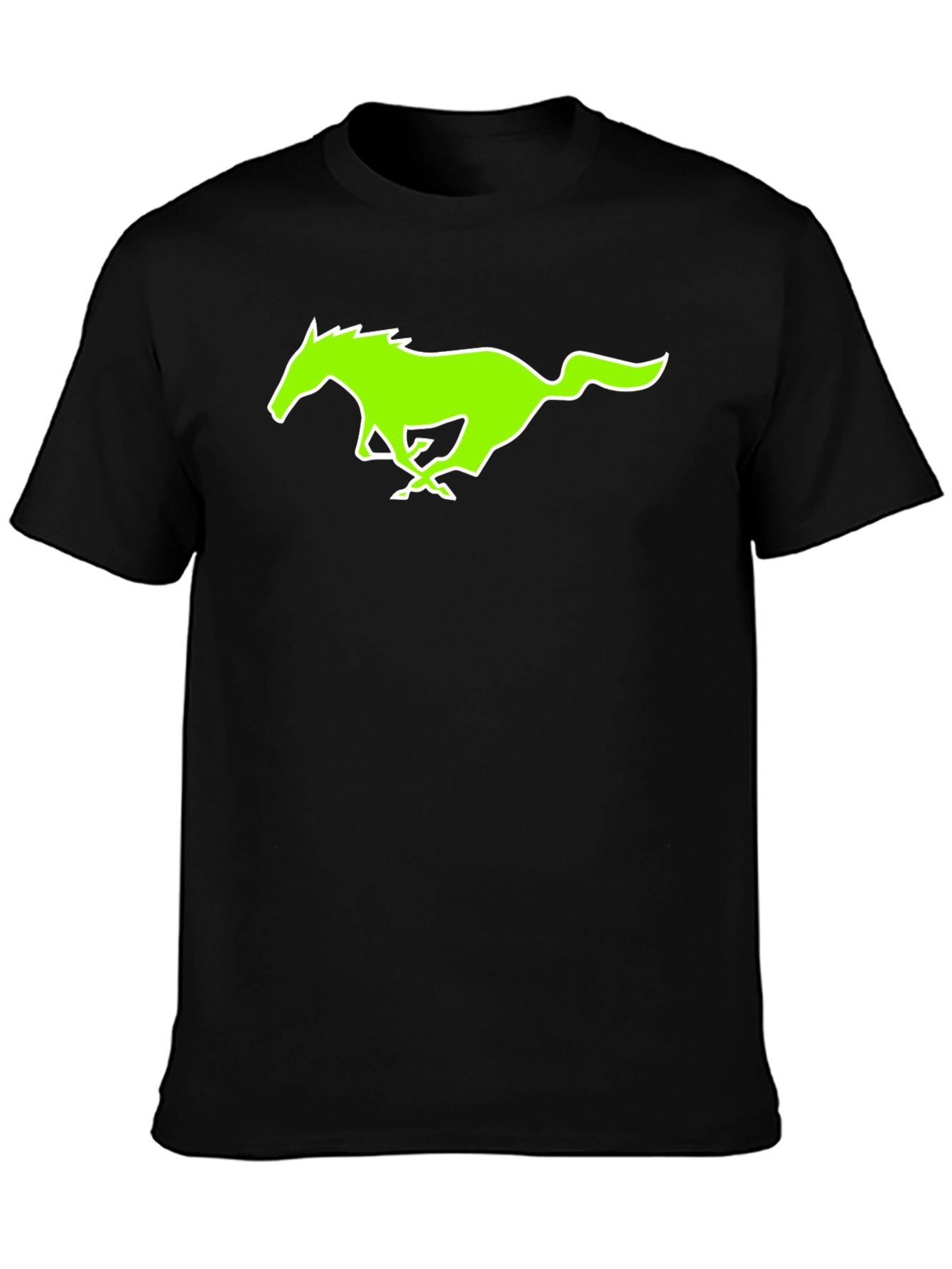 Black T-Shirt with Green Horse Graphic