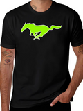 Black T-Shirt with Green Horse Graphic