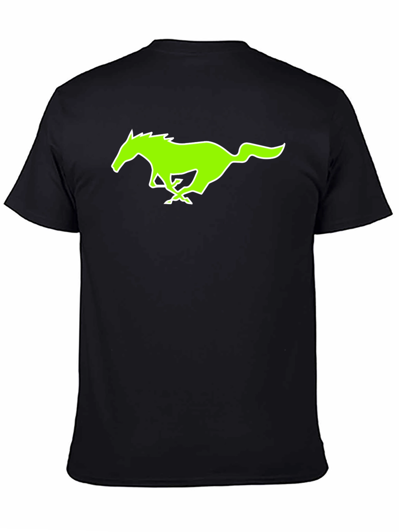Black T-Shirt with Green Horse Graphic