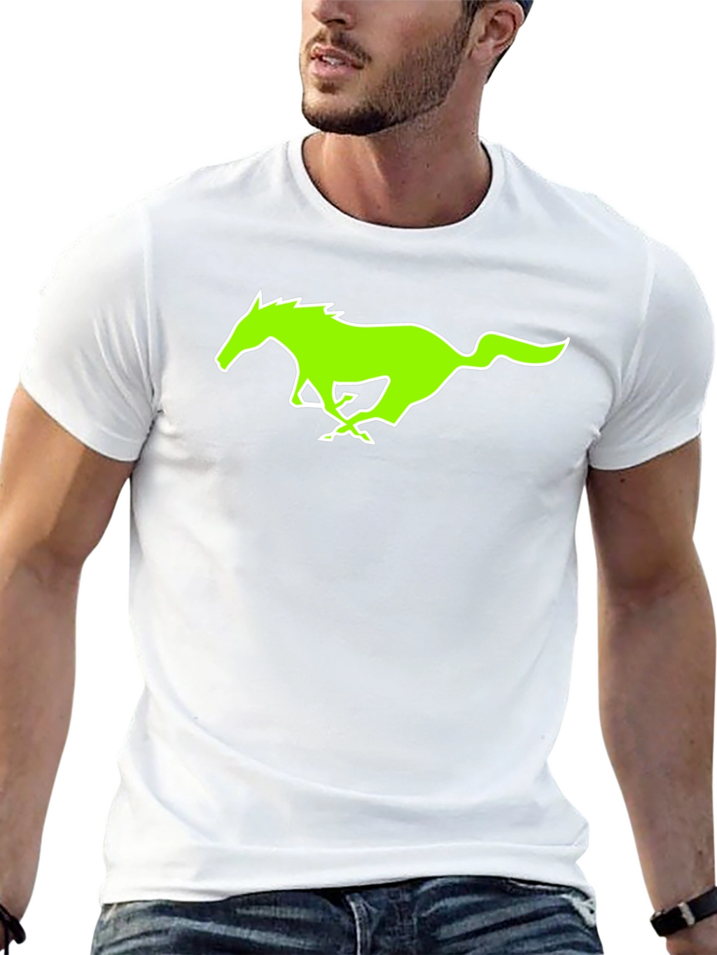 Black T-Shirt with Green Horse Graphic