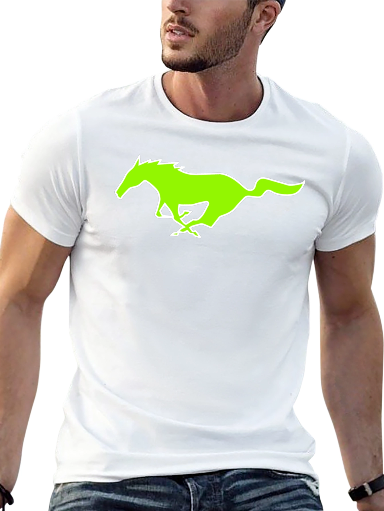 Black T-Shirt with Green Horse Graphic