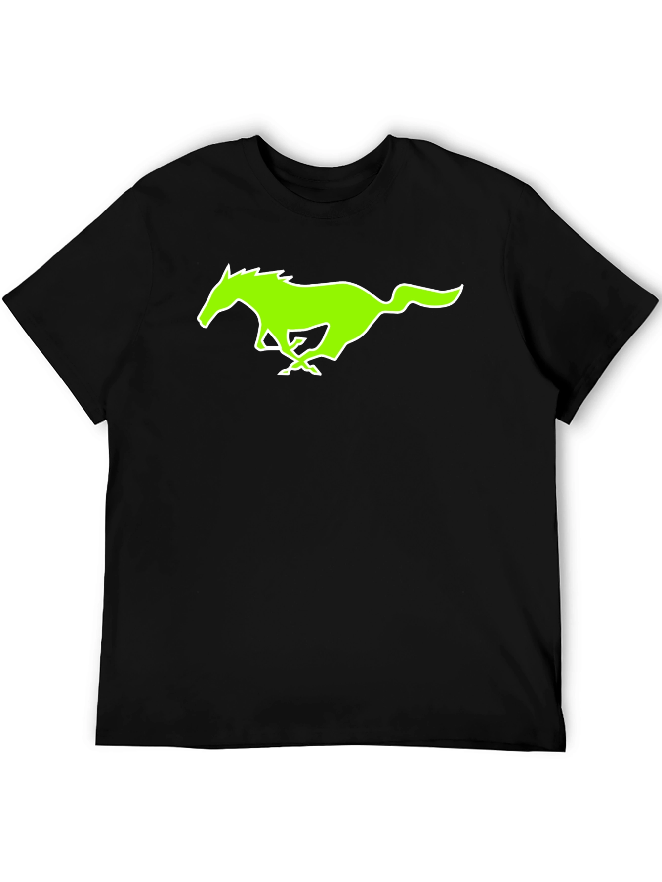 Black T-Shirt with Green Horse Graphic