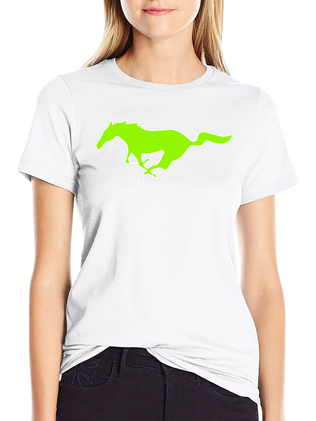 Black T-Shirt with Green Horse Graphic