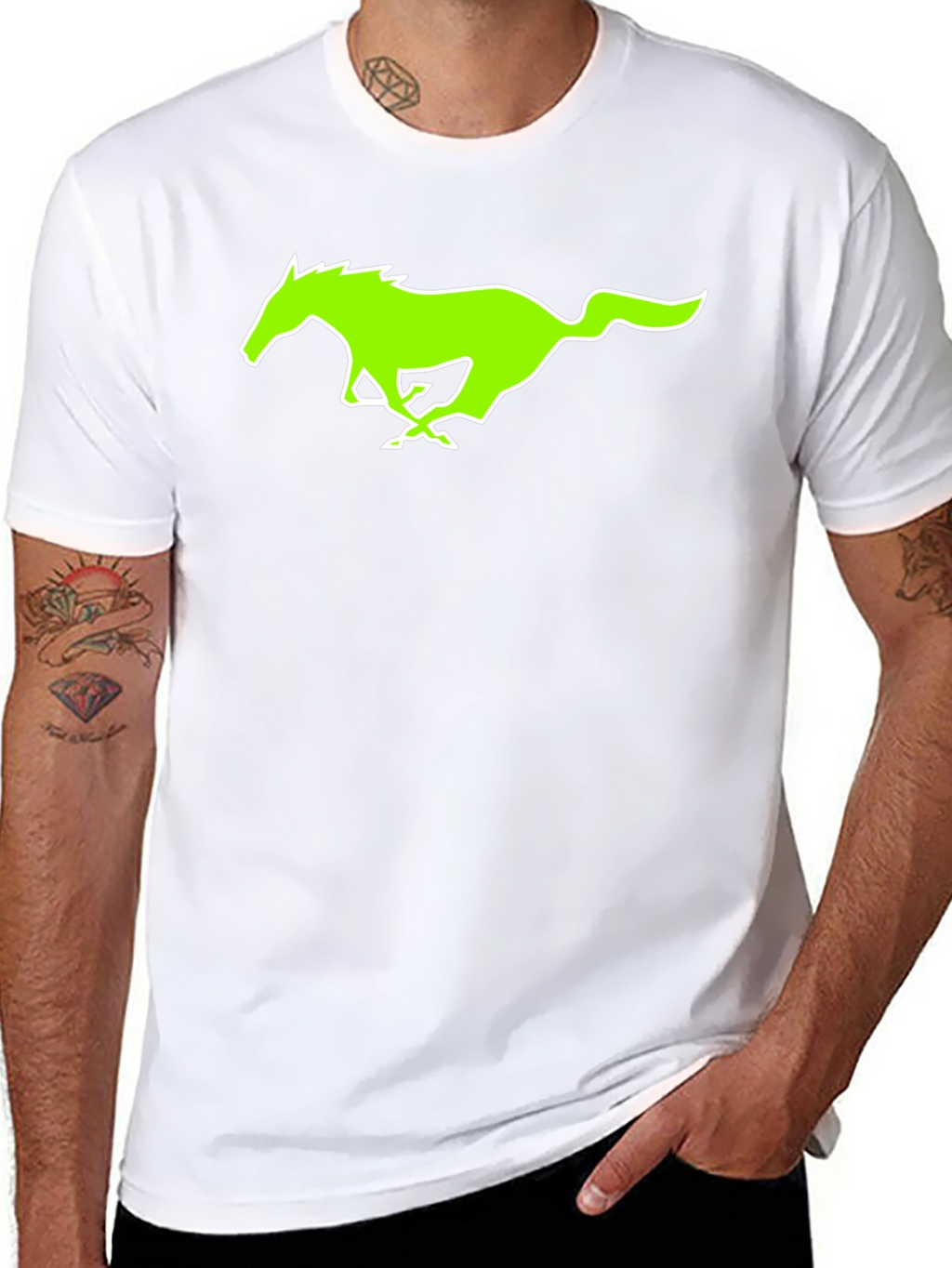 Black T-Shirt with Green Horse Graphic