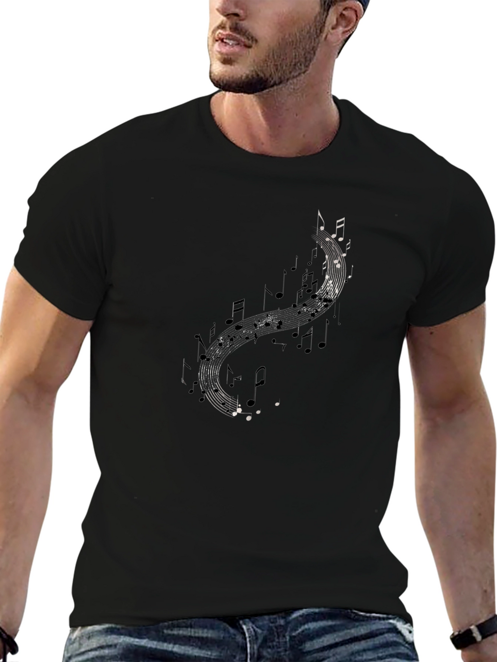 Musical Notes Graphic Tee - Black
