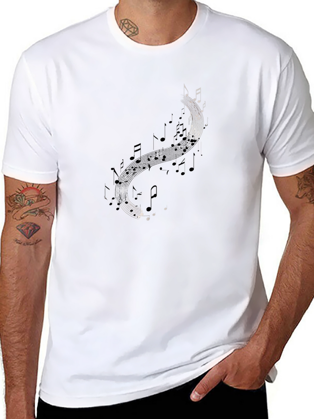Musical Notes Graphic Tee - Black