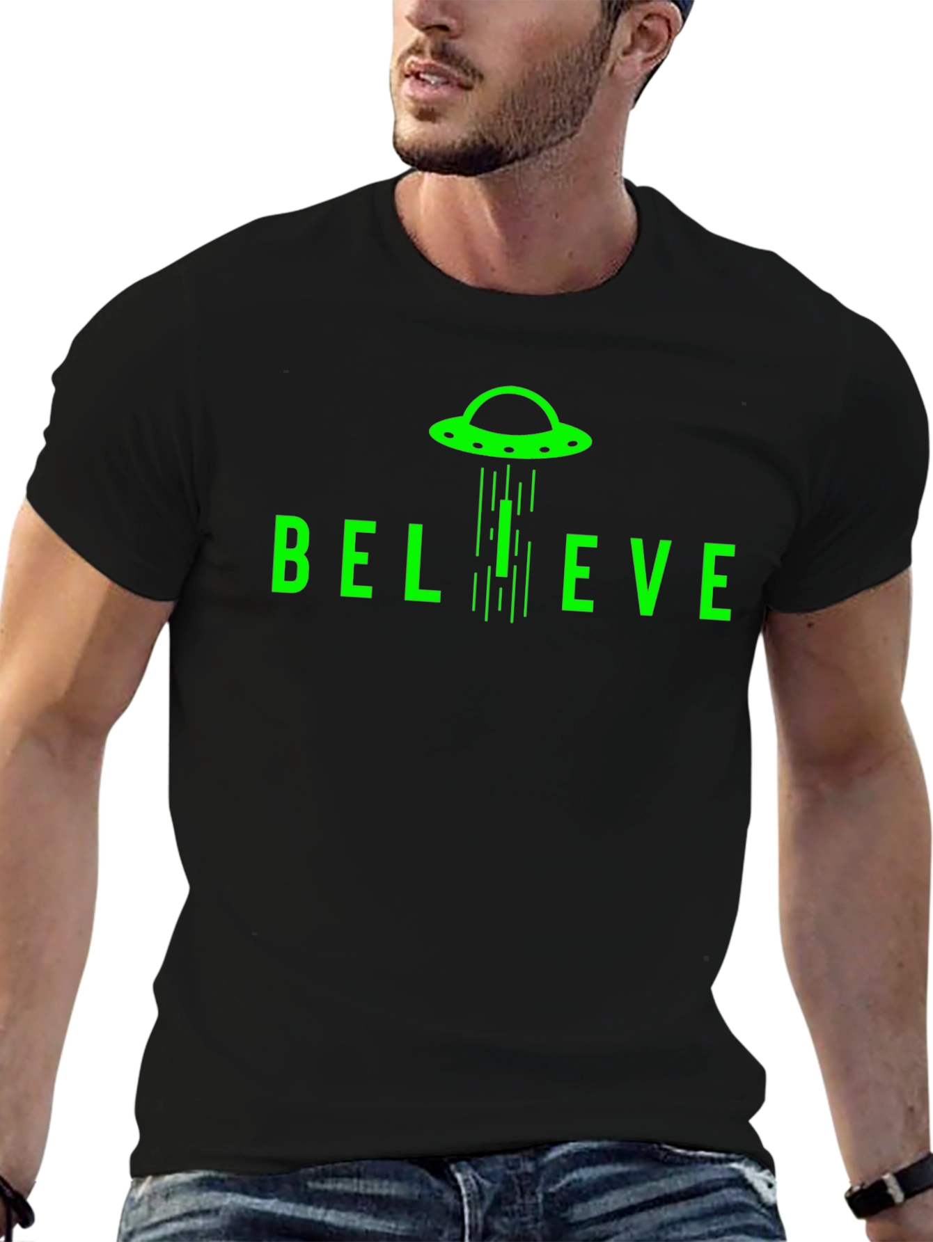 Believe UFO Graphic T-Shirt - Black