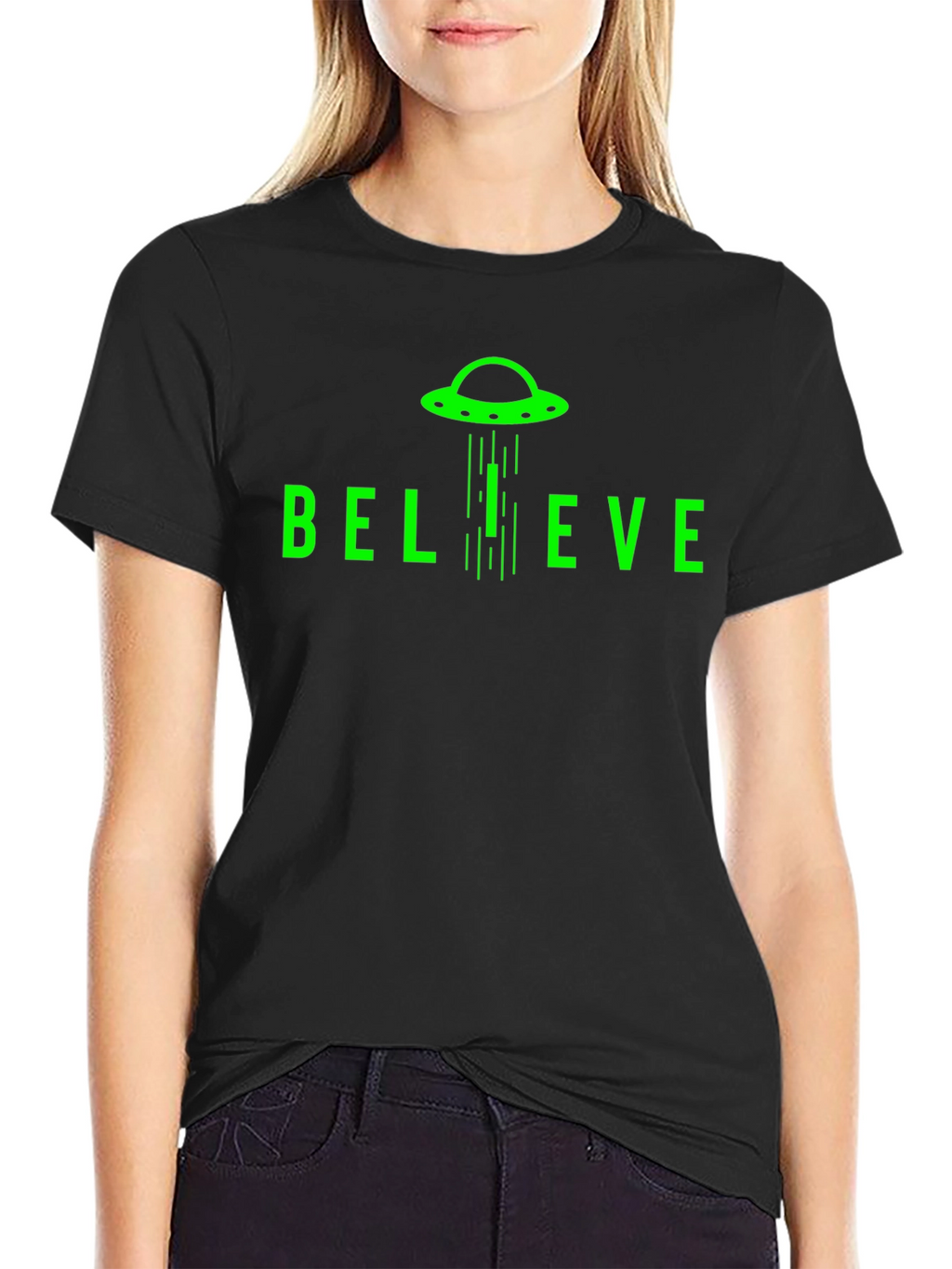 Believe UFO Graphic T-Shirt - Black