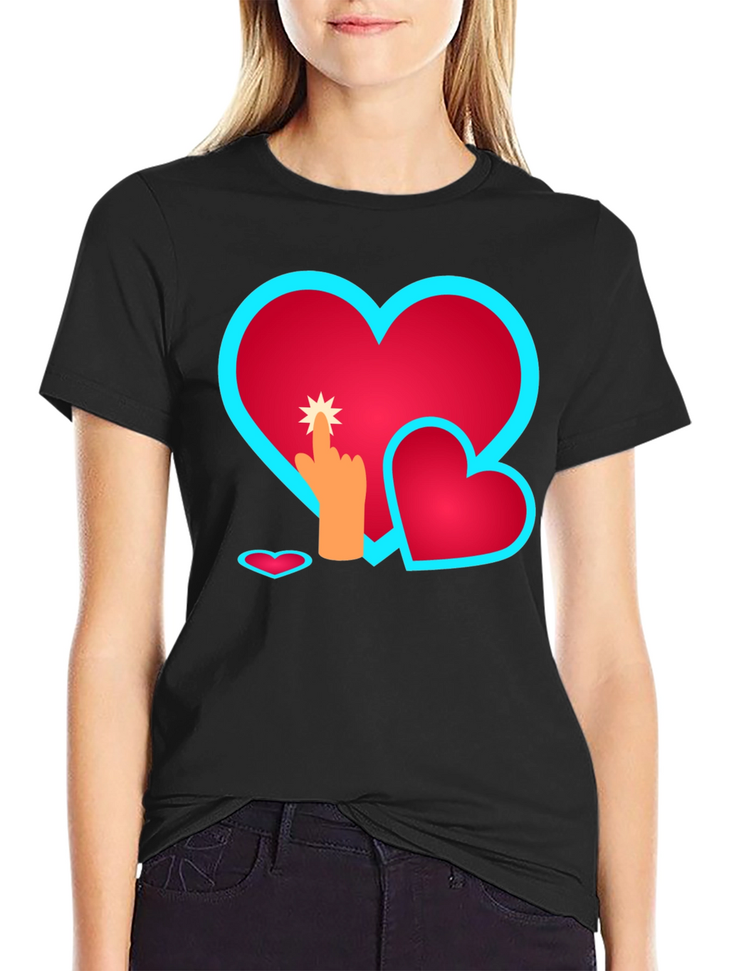 Heart Touch Graphic Tee - Black