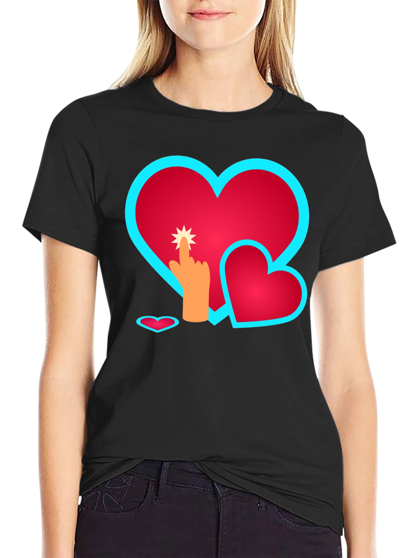 Heart Touch Graphic Tee - Black
