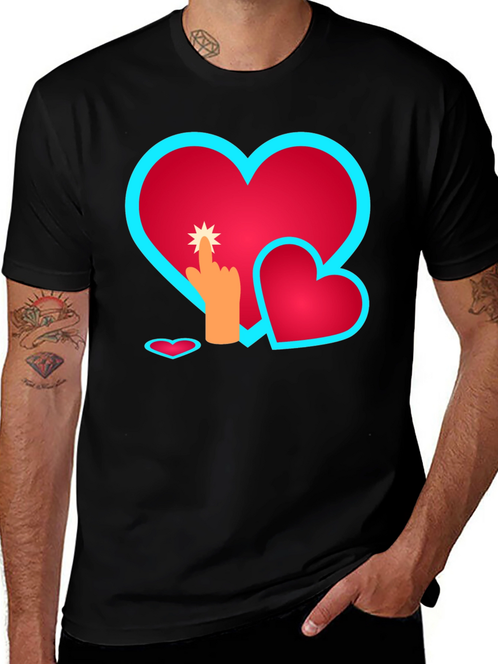 Heart Touch Graphic Tee - Black