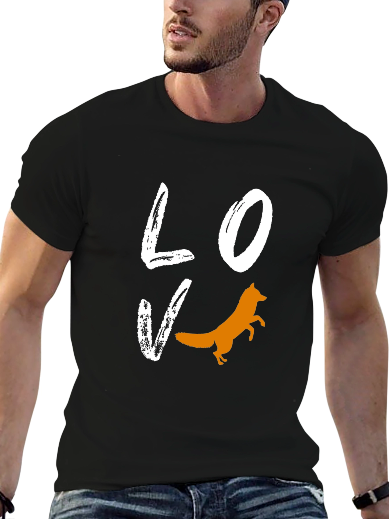 Love Fox Graphic Tee - Black Cotton Blend T-Shirt