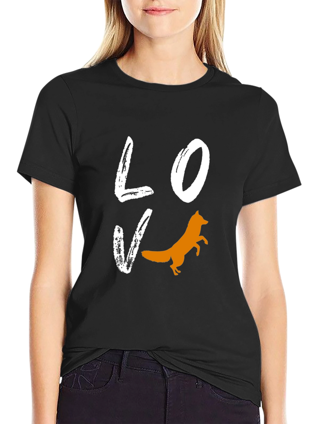 Love Fox Graphic Tee - Black Cotton Blend T-Shirt