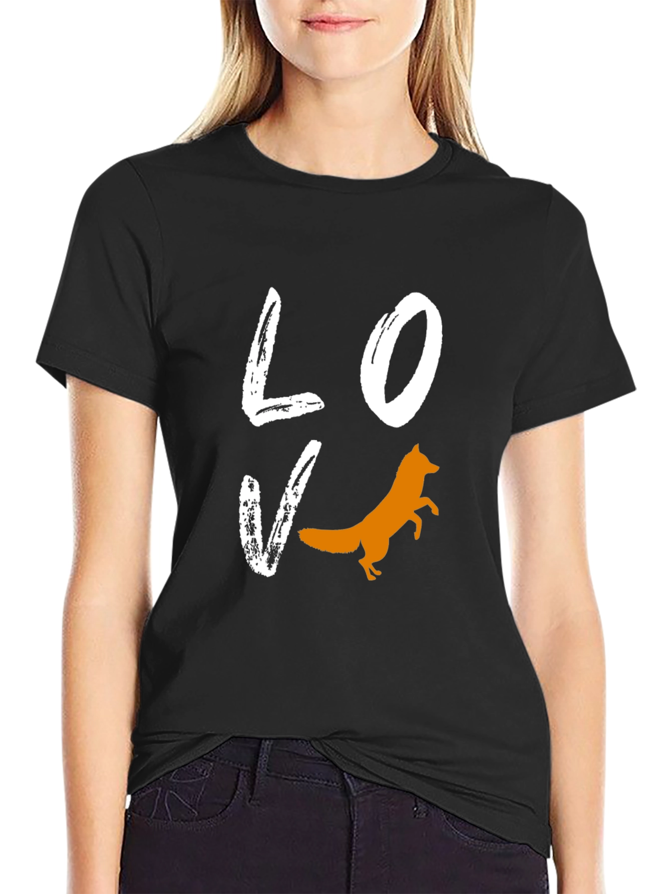 Love Fox Graphic Tee - Black Cotton Blend T-Shirt