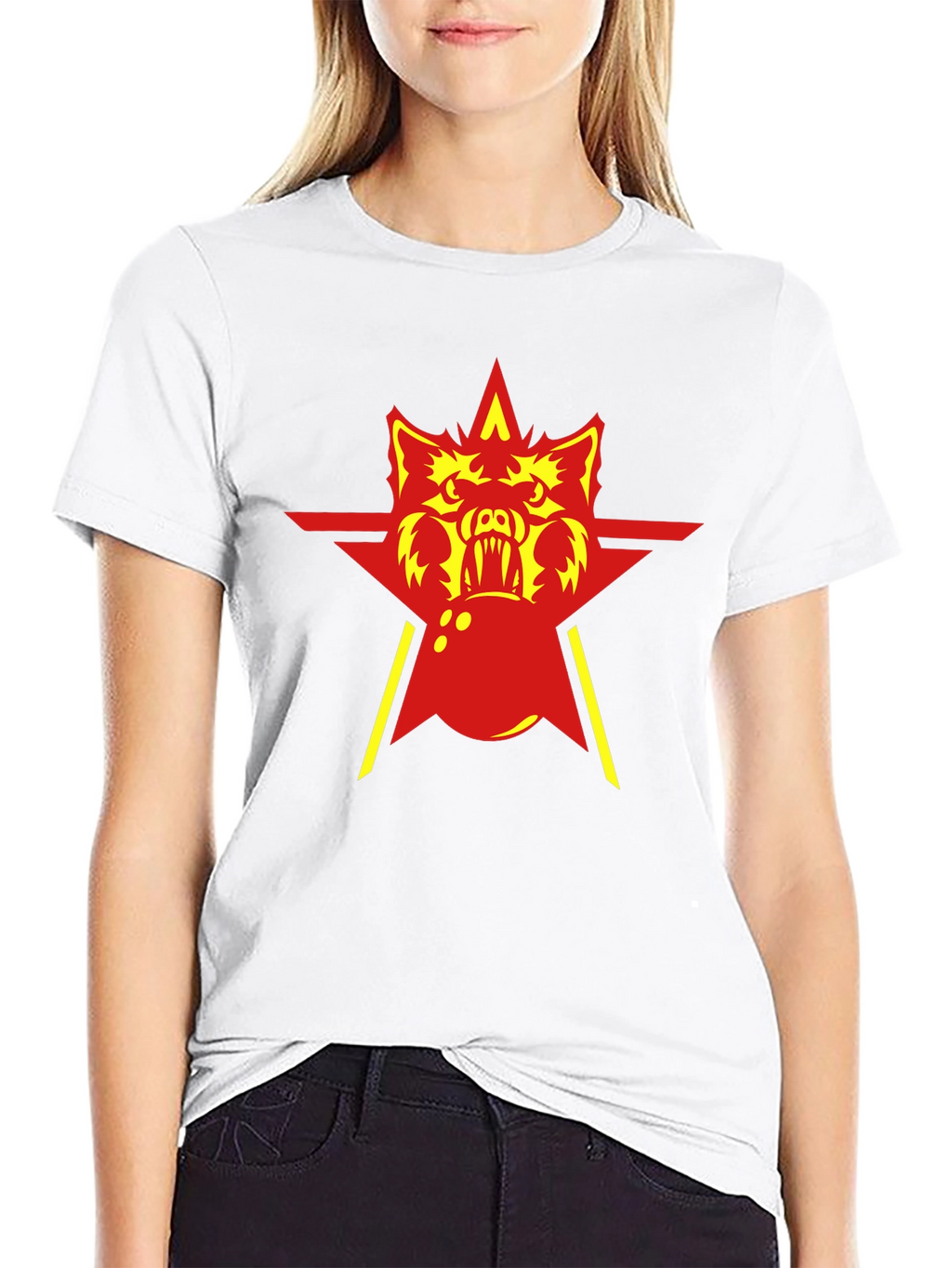 Red Star Wolf Graphic Black T-Shirt