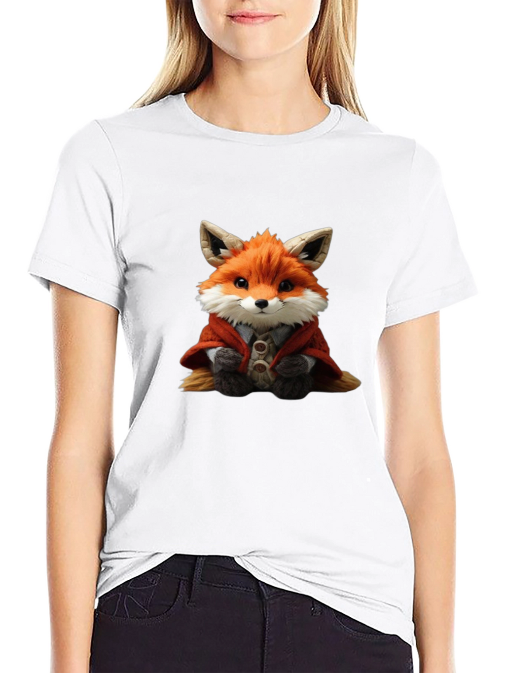 Cute Fox Portrait Black T-Shirt