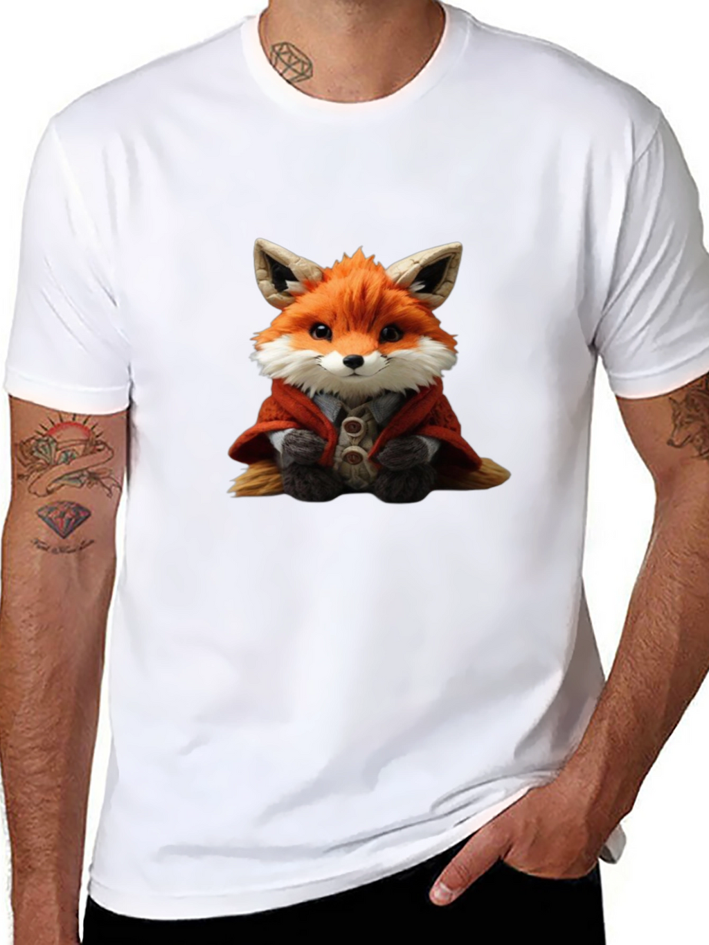 Cute Fox Portrait Black T-Shirt