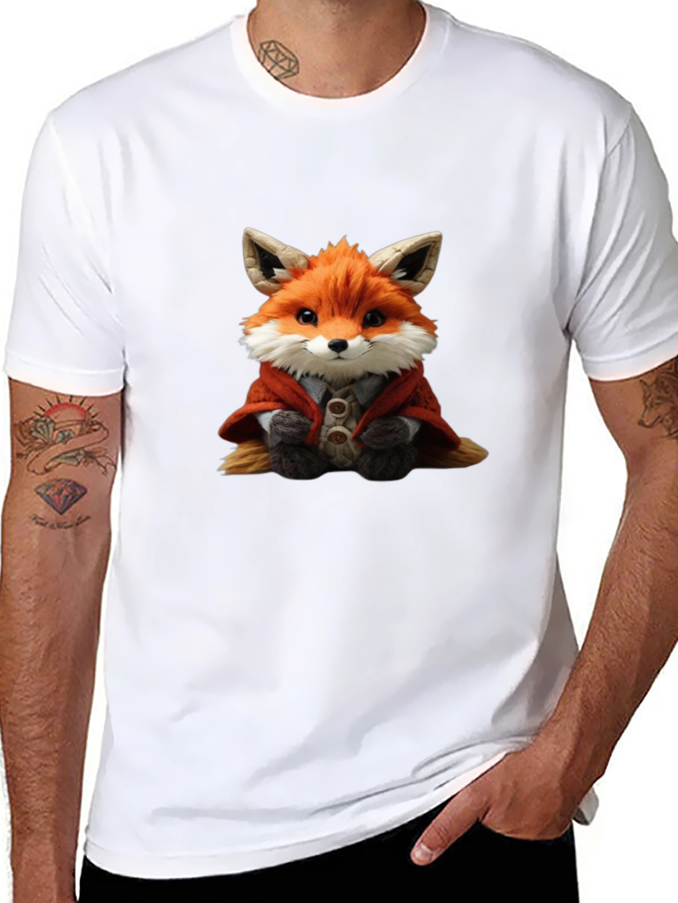 Cute Fox Portrait Black T-Shirt