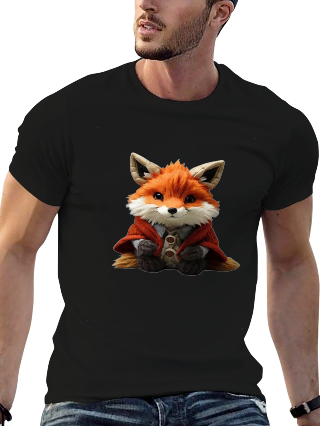 Cute Fox Portrait Black T-Shirt