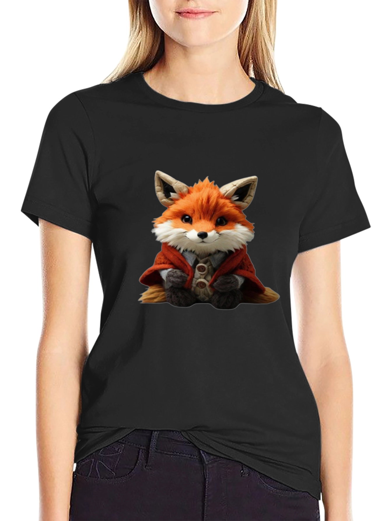 Cute Fox Portrait Black T-Shirt