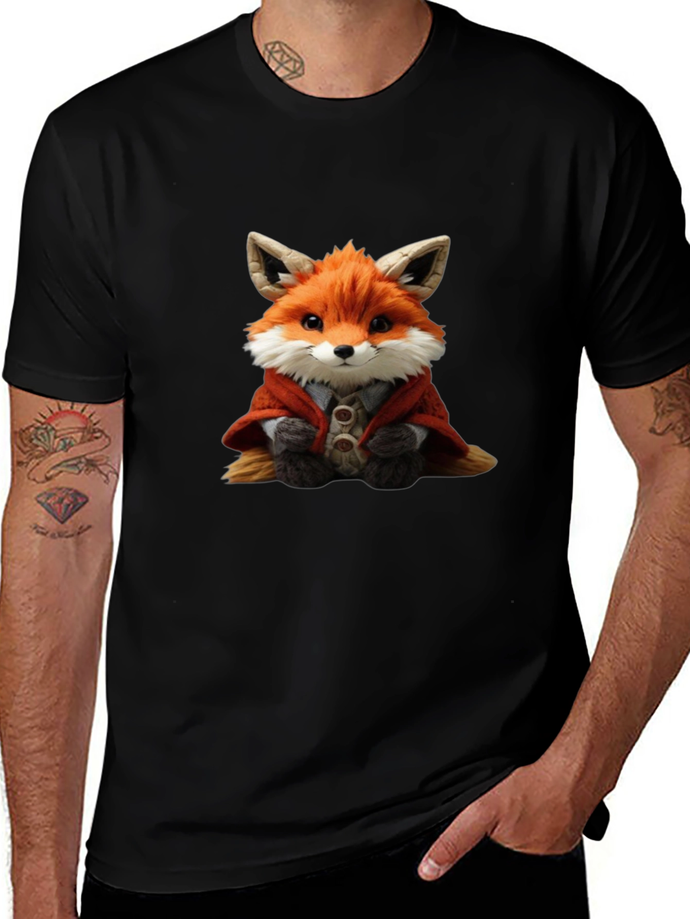 Cute Fox Portrait Black T-Shirt