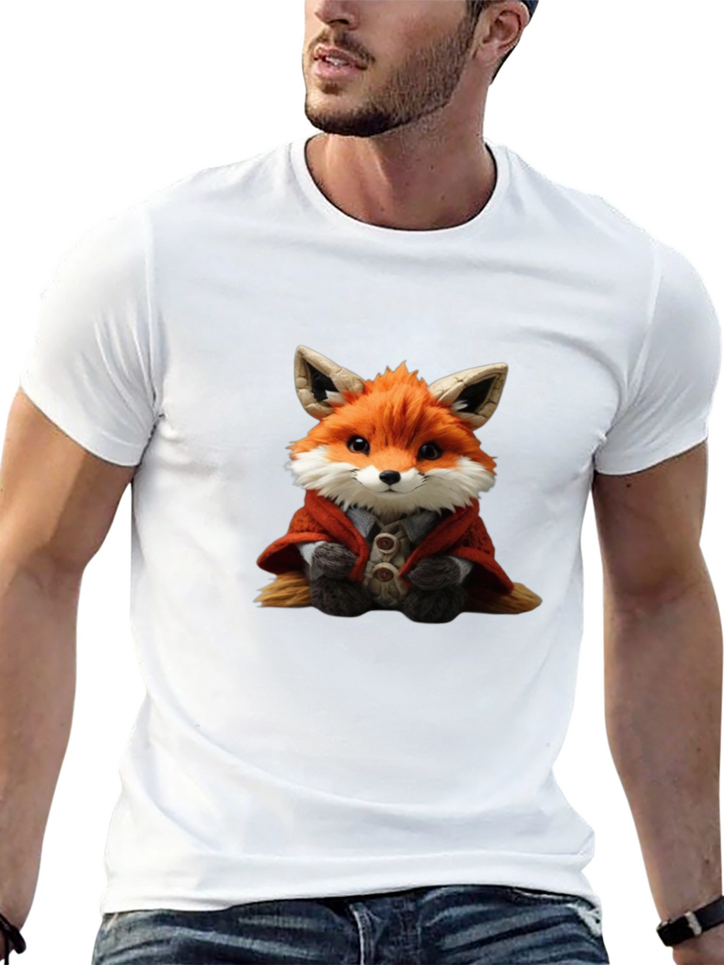 Cute Fox Portrait Black T-Shirt