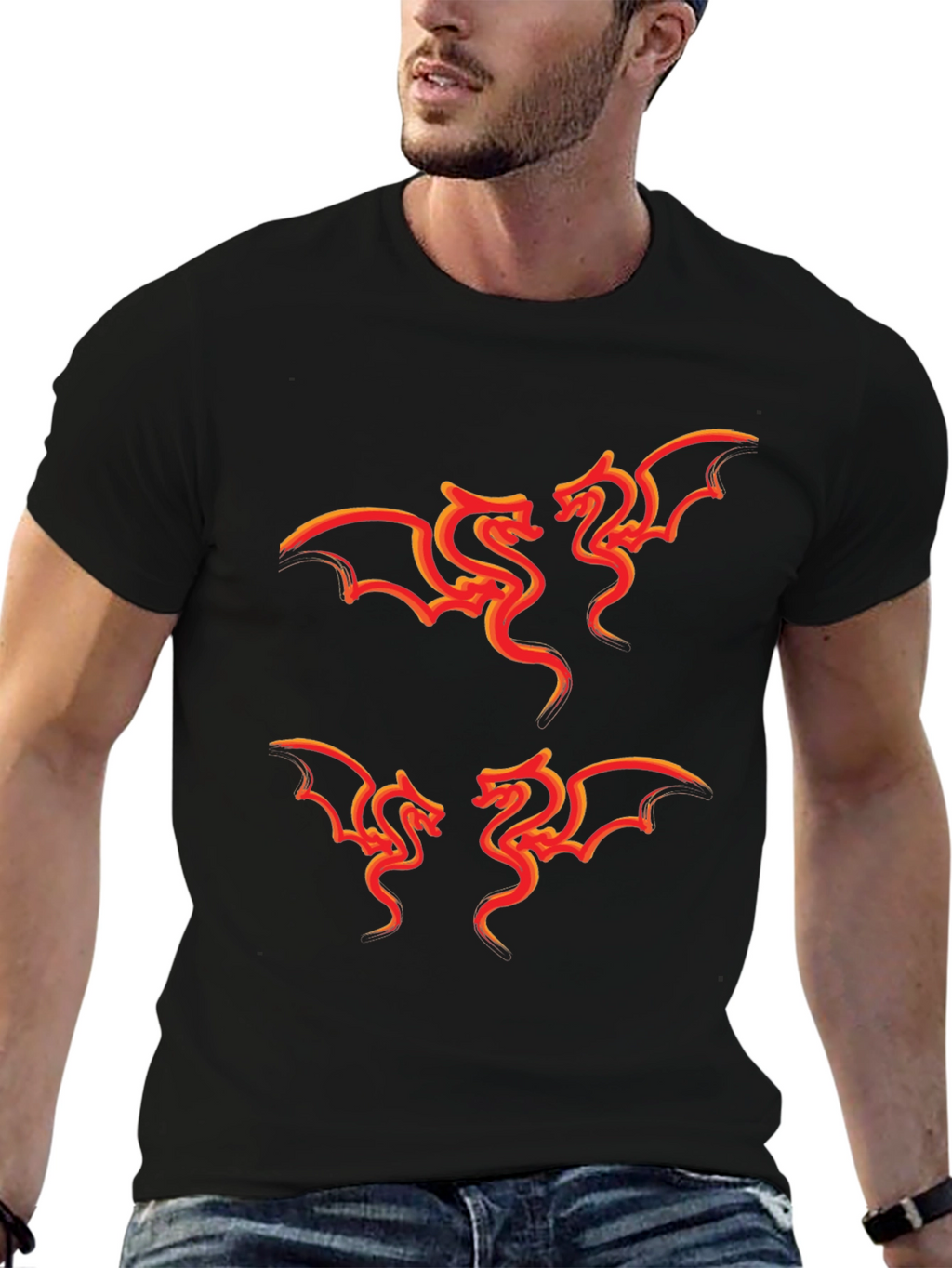 Fiery Dragon Graphic Tee - Stylish Black T-Shirt