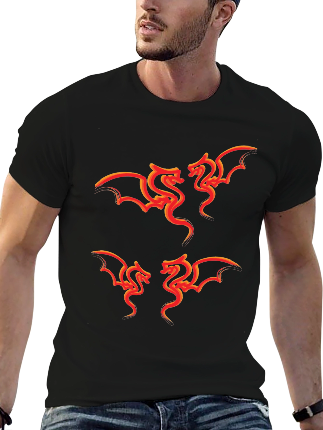 Fiery Dragon Graphic Tee - Stylish Black T-Shirt