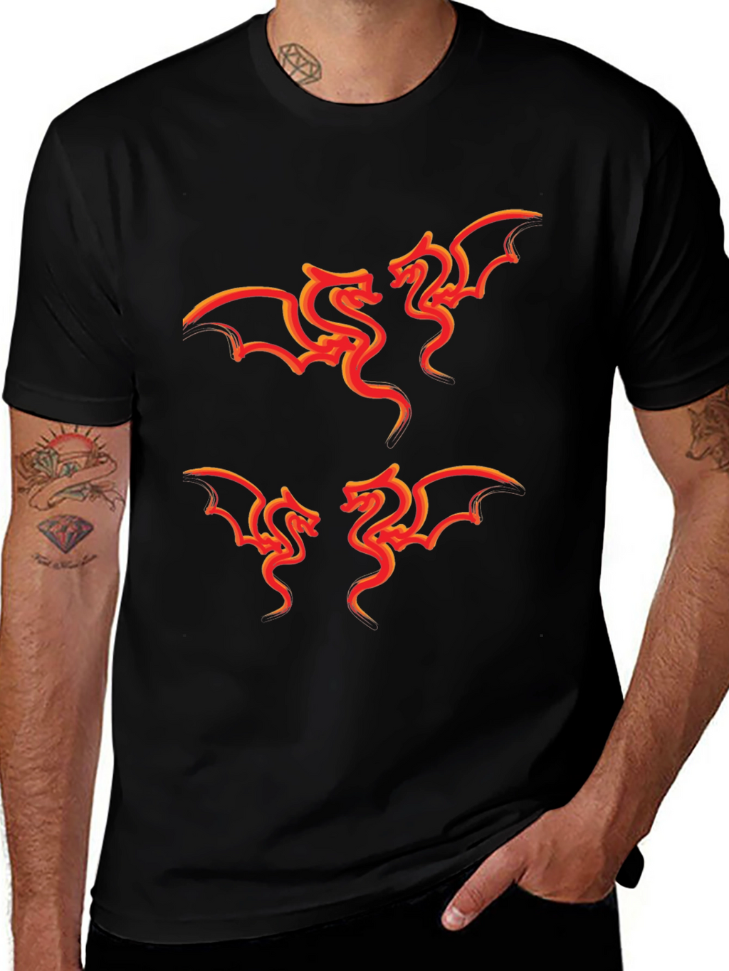 Fiery Dragon Graphic Tee - Stylish Black T-Shirt