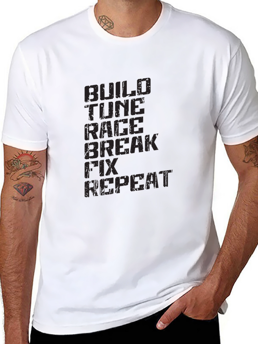 Build Tune Race Repeat Black Graphic Tee