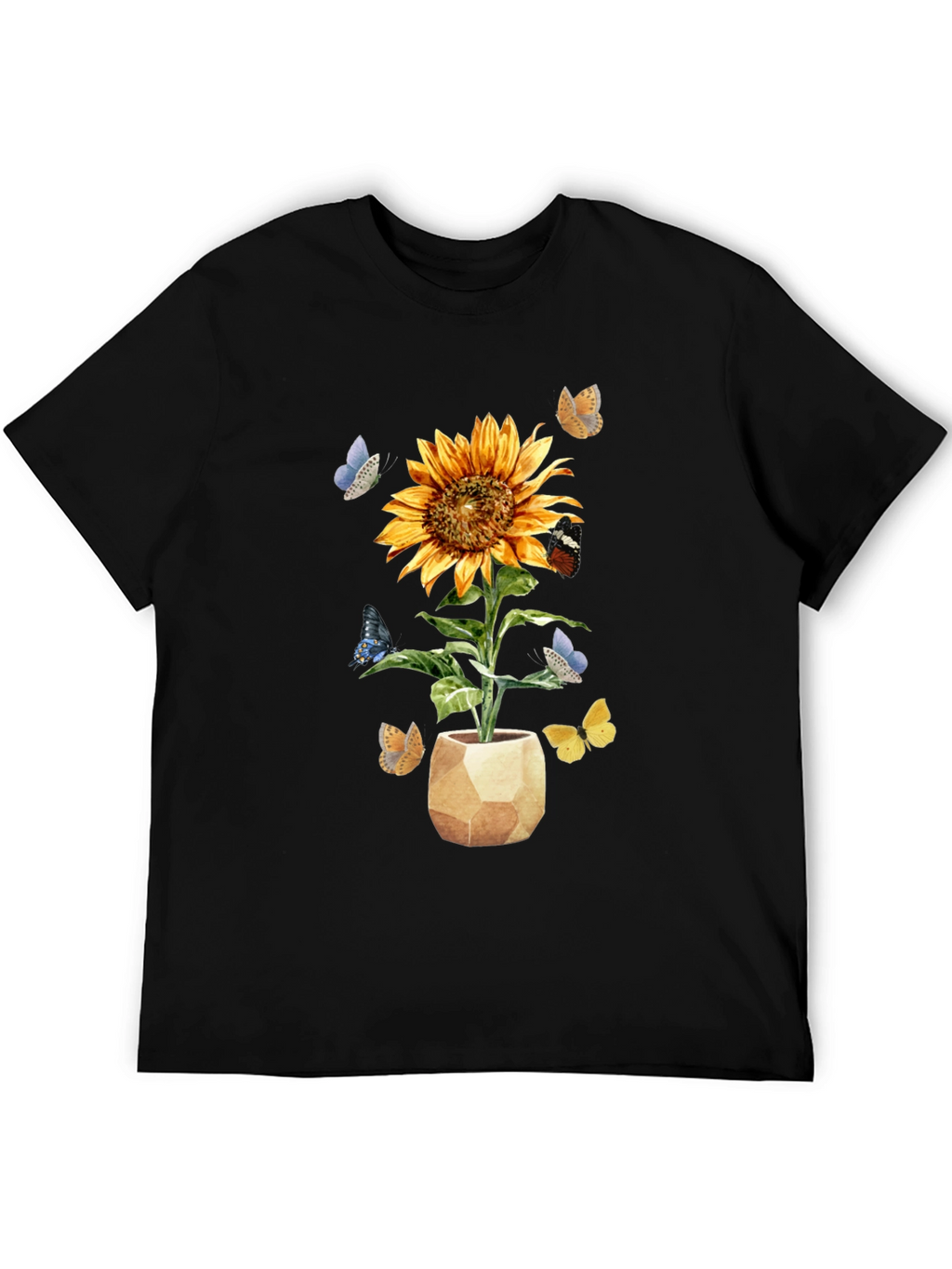 Sunflower & Butterfly Graphic Tee - Black