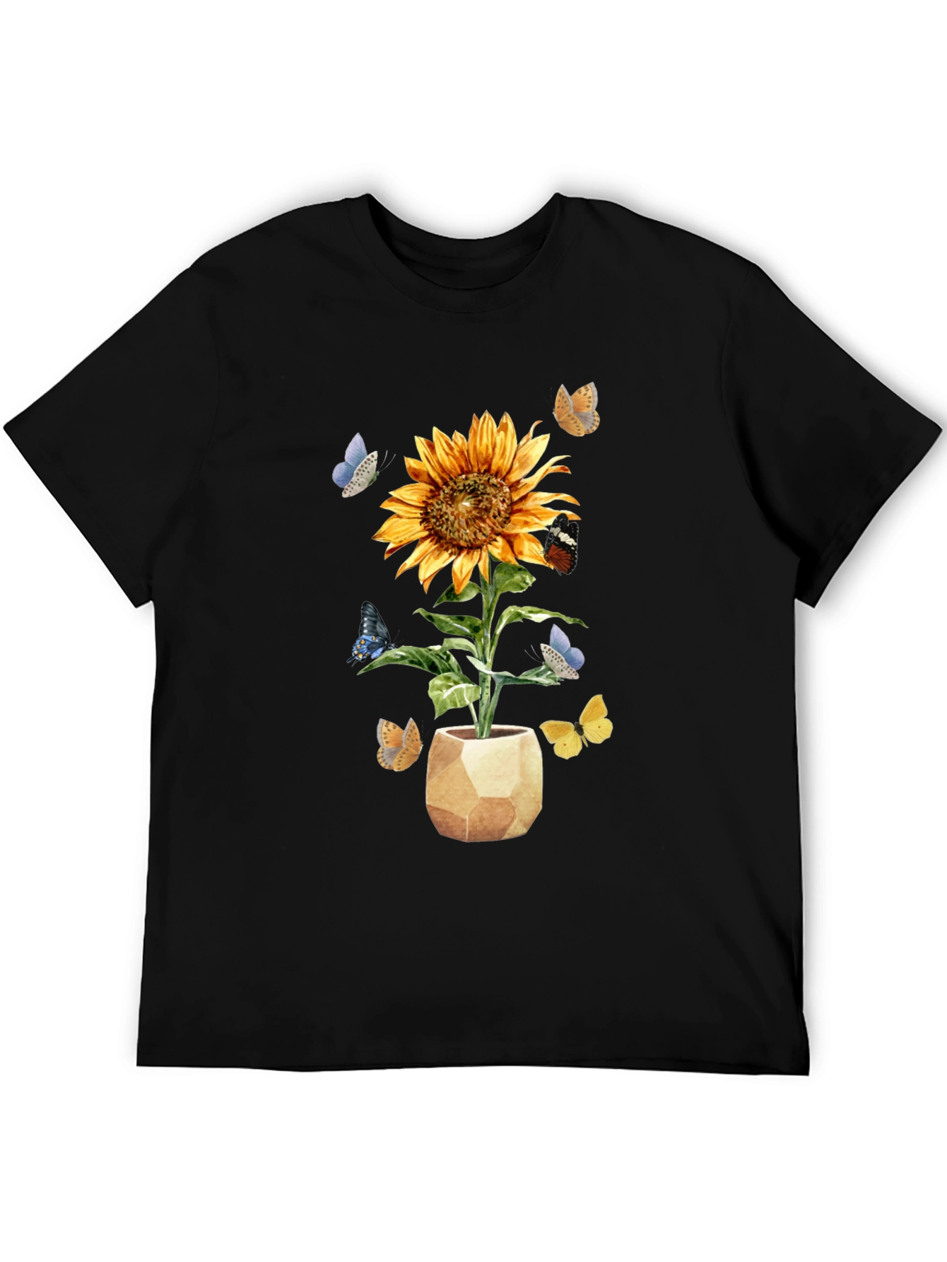 Sunflower & Butterfly Graphic Tee - Black