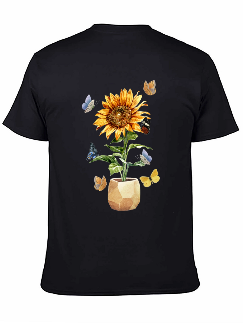 Sunflower & Butterfly Graphic Tee - Black