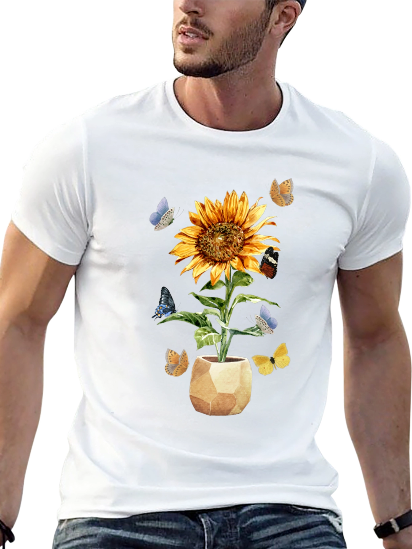 Sunflower & Butterfly Graphic Tee - Black