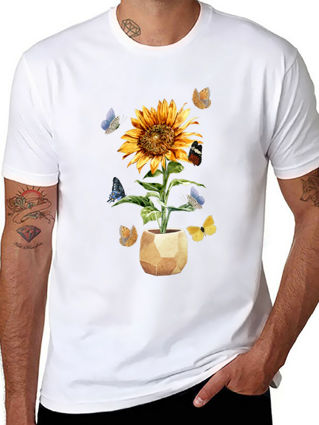 Sunflower & Butterfly Graphic Tee - Black