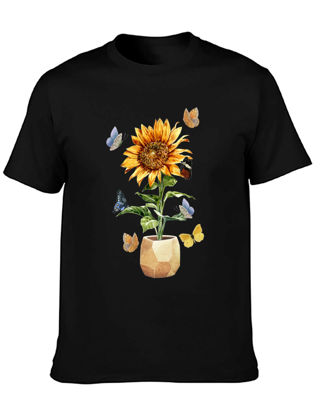 Sunflower & Butterfly Graphic Tee - Black