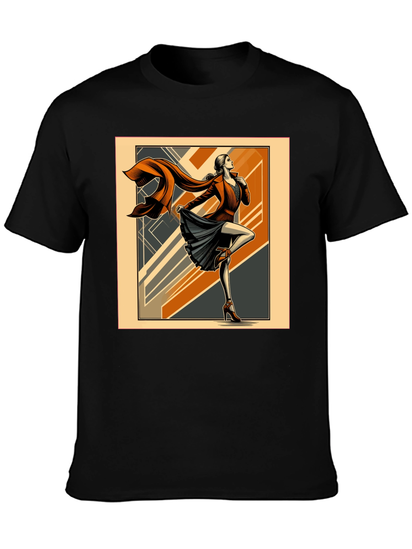 Art Deco Fashion Tee - Retro Style Black T-Shirt