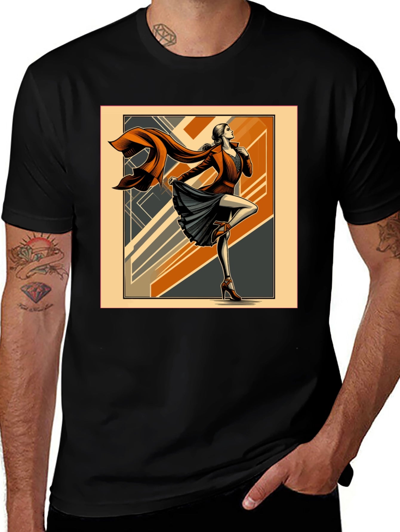 Art Deco Fashion Tee - Retro Style Black T-Shirt